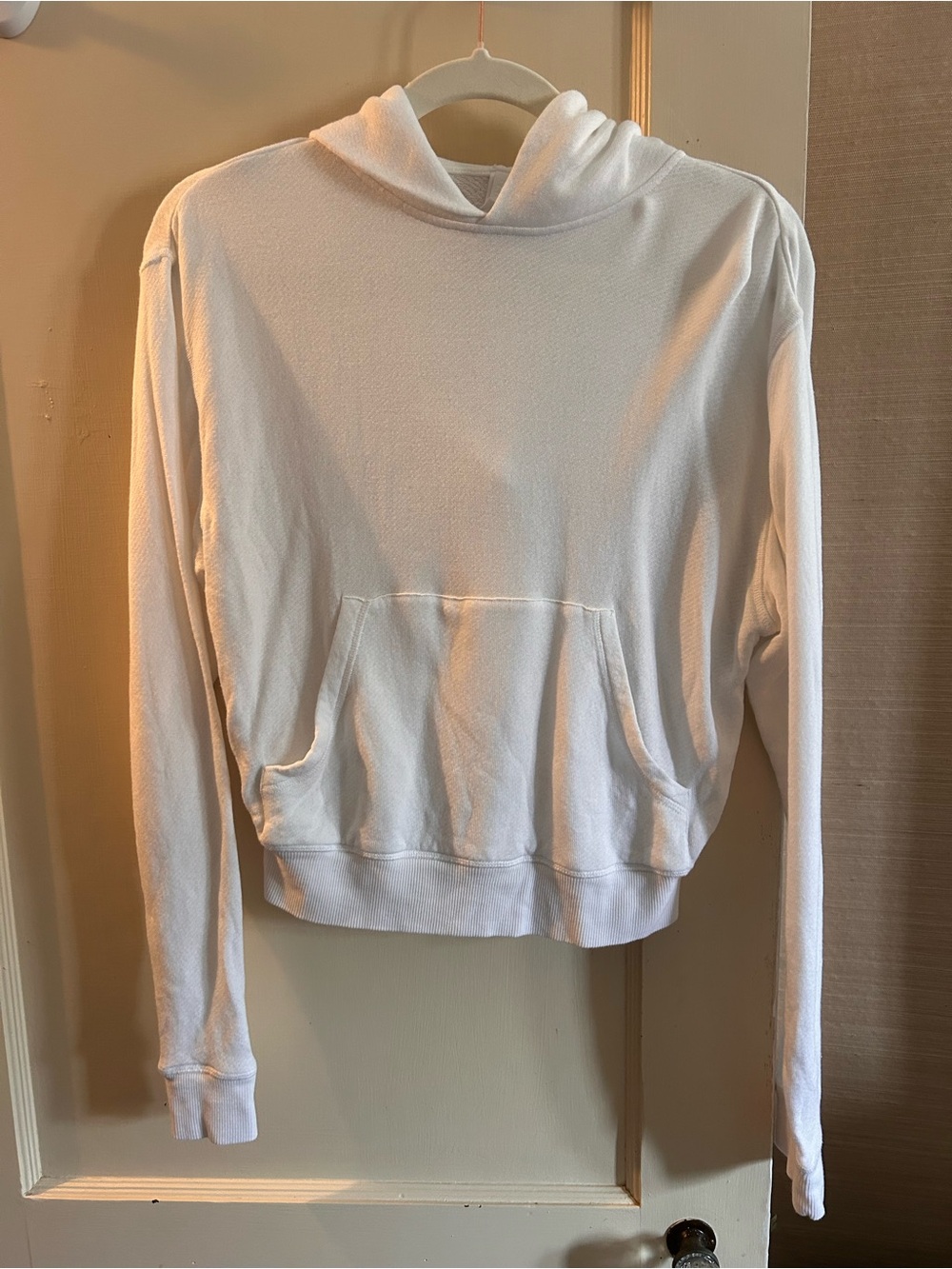 SKIMS White Cropped Hoodie with Kangaroo Pocket